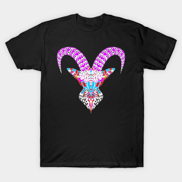 the goat in bright natural colors in ecopop zentangle devil art T-Shirt by jorge_lebeau